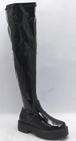 black patent over the knee boots